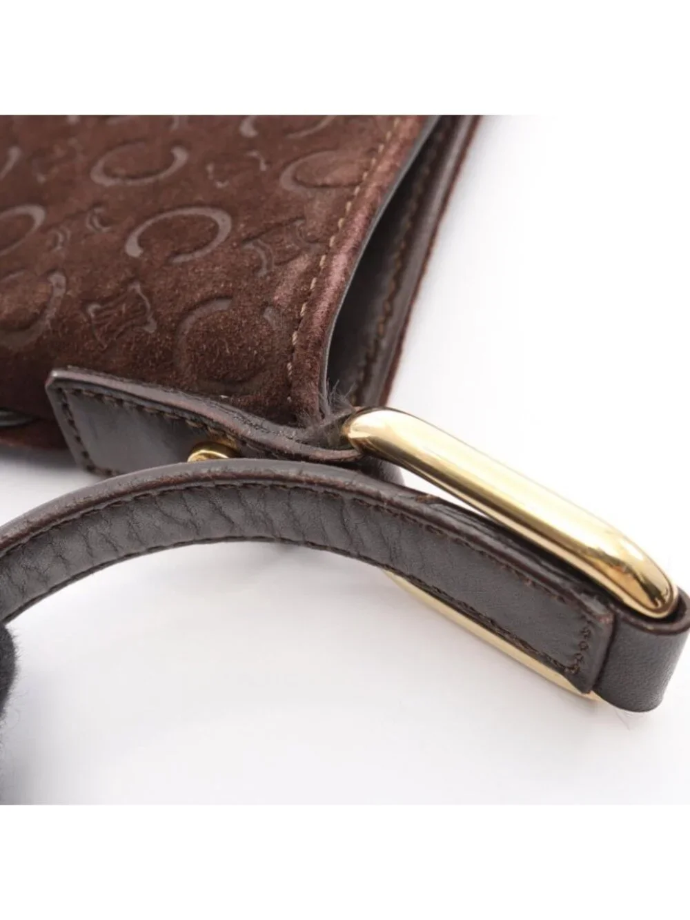 Celine Shoulder Bag C Blason Dark Brown Suede Leather